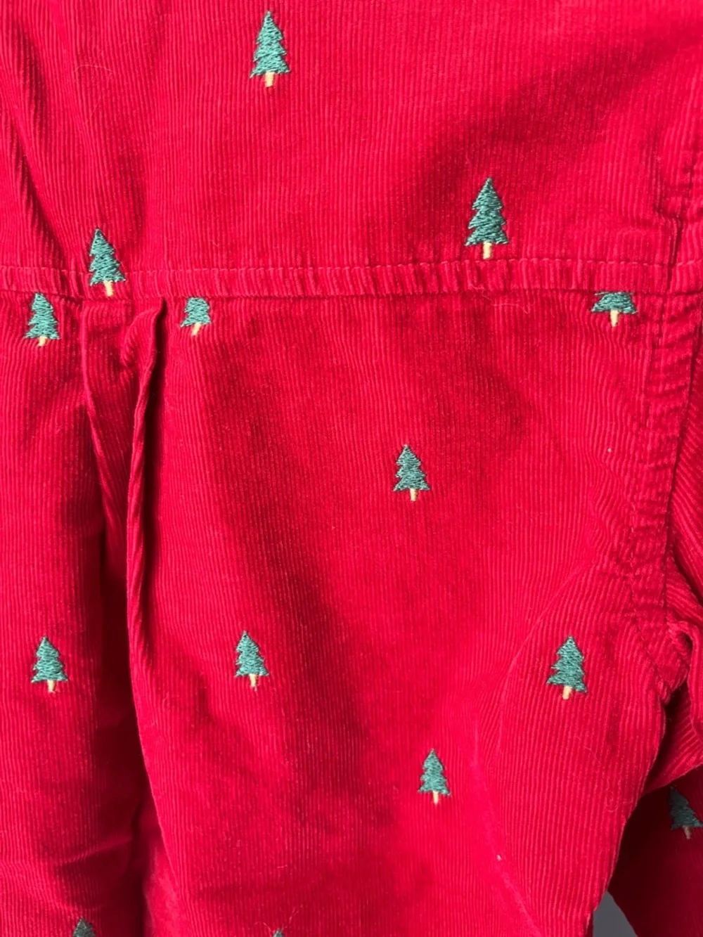 Gymboree Christmas Red Corduroy Button-Down Shirt Green Tree Embroidery, Boys 4T